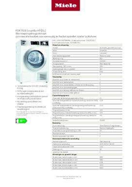 Product informatie MIELE droger warmtepomp PDR 1108 SMARTBIZ HP [EL]